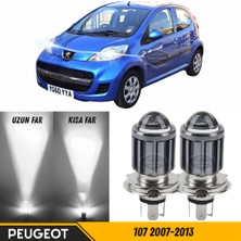 Caralp Peugeot 107 2007-2013 Uyumlu Mercekli Far Ampulü LED Xenon Beyaz Renk Far Şimşek Etkili Csp LED Lamba Uzun Kısa 2 Adet Takım