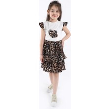Aden Kids Kız Çcouk Leopar Desenli Alt Üst Etekli Takım