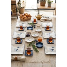 Keramika Blue Kare Kahvaltı Takımı 14 Parça 6 Kişilik Kahvaltılık Sunum Tabağı