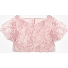 Le Mabelle Gülkurusu Gül Aplike Detaylı Kız Çocuk Crop Bluz - Millie