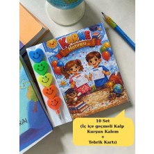 Nostaljik Lezzetler Karne Hediyesi 10 Set Kalp Kurşun Kalem ve Tebrik Kartı