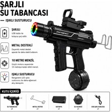 Giffy Şarjlı Işıklı Su Tabancası 51 cm Metal Destekli 10 Metre Menzilli LED Susturuculu Mavi & Siyah