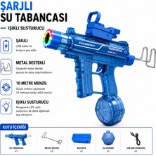 Giffy Şarjlı Işıklı Su Tabancası 51 cm Metal Destekli 10 Metre Menzilli LED Susturuculu Mavi & Siyah