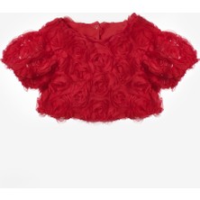 Le Mabelle Kırmızı Gül Aplike Detaylı Kız Çocuk Crop Bluz - Millie