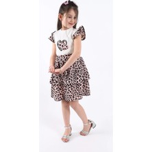 Aden Kids Kız Çcouk Leopar Desenli Alt Üst Etekli Takım