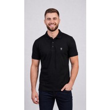 Roballi Regular Fit Polo Yaka Düz Pamuklu Erkek Siyah Kısa Kol Tişört
