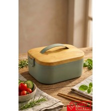 Gugga Lunchee - Çelik Bölmeli Sızdırmaz Bambu Görünümlü Vakum Kapaklı Saklama Kabı Lunchbox 650 ml Krem