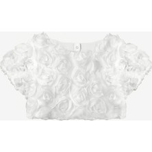 Le Mabelle Beyaz Gül Aplike Detaylı Kız Çocuk Crop Bluz - Millie