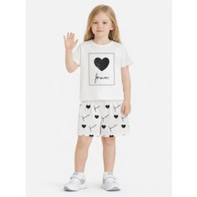 Name Baby & Kids Kız Çocuk Şortlu Yazlık Pijama Takımı Kalp Temalı  NBK-6146