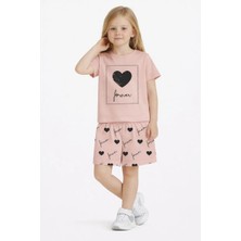 Name Baby & Kids Kız Çocuk Şortlu Yazlık Pijama Takımı Kalp Temalı  NBK-6146