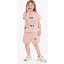 Name Baby & Kids Kız Çocuk Şortlu Yazlık Pijama Takımı Flamingo Temalı NBK-6156