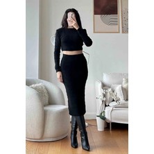 Bigümex Etekli Yakasız Takım Siyah