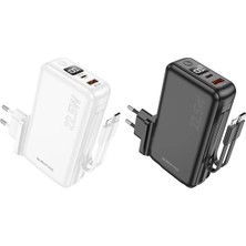 Borofone BJ39 2-In-1 Priz Tipi Powerbank - Dahili iPhone & Type-C Kablolu