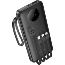 Borofone BJ53 10000MAH 4 Dahili Kablolu Dijital Ekranlı Powerbank (Type-C, Lightning, Micro) Siyah