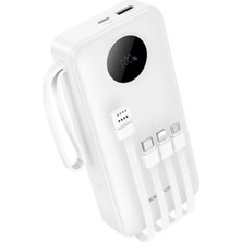 Borofone BJ53 10000MAH 4 Dahili Kablolu Dijital Ekranlı Powerbank (Type-C, Lightning, Micro) Beyaz