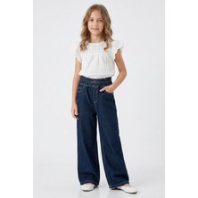 Kinderos Beli Lastikli Serpme Taşlı Kız Çocuk Kot Pantolon - 26Y 1744