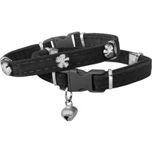 Aslanoğlu Store Kadife Kedi Boyun Tasması Yoncalı 20-32 cm Siyah