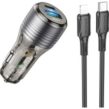 Borofone BZ30 Pd 30W + Qc 3.0 Çift Portlu Hızlı Araç Şarj Cihazı Seti (Type-C To Lightning Kablolu)