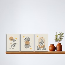 Tilki Dünyası 3'lü Bohem Kanvas Tablo Seti 5 - Modern Boho Duvar Dekoru - Geometrik ve Modern Çizgili 3 Parça Tablo