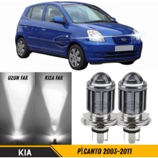 ŞüsCarOto Aksesuar Kia Picanto 2003-2011 Uyumlu Mercekli Far Ampulü LED Xenon Beyaz Renk Far Şimşek Etkili Csp LED Lamba Uzun Kısa 2 Adet Takım
