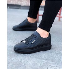 Mevese Tnorb Bağcıklı Cilt Delikli Erkek Günlük Sneaker Ayakkabı Cst Siyah