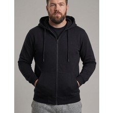 JUST WEAR ZT Fermuarlı Kapüşonlu Ceket 2 Iplik Pamuk Karışımlı Kanguru Cepli Rahat Kalıp