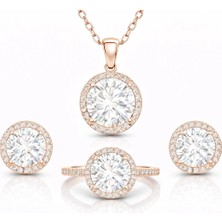 Gumush Hk Gümüş Rose Yuvarlak Montür Tek Taş Set|gümüş Takı Hediyelik Ürünler