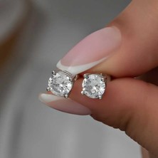 Gumush Hk ​gümüş Kadın Küpe 4 mm Beyaz Zirkon Tek Taş |gümüş Takı Hediyelik Ürünler