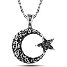 Gumush Hk Gümüş Erkek Kolye Kelime-I Tevhid Yazılı Taşlı |gümüş Takı Hediyelik Ürünler