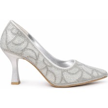 Mey Ayakkabı Gümüş Kristal Taşlı Kadeh Topuklu Kadın Stiletto M2070