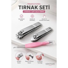 Ventoze 3 Parça Profesyonel Manikür Seti 2'li Tırnak Makası ve Çift Uçlu Törpü Et Itici