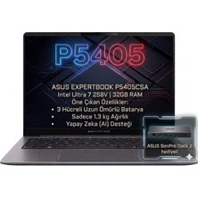 Asus Expertbook P5405CSA-I7321TBS0D Ultra 7 258V 32GB Ram 1tb SSD 14" Wqxga IPS Freedos Dizüstü Bilgisayar Asus Simpro Dock 2 Hediyeli