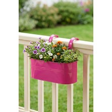 Desen Dekorasyon Askılı Metal Elips Saksı - Sökülebilir Askılı Balkon Saksılık ve Çiçeklik 7 Litre