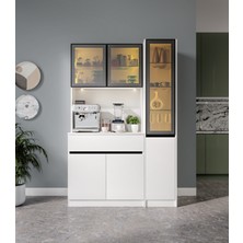 GuneyStore Lotus Midi Sağ Vitrinli Kahve Köşesi Komple Mdf LED Mutfak Dolabı