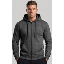JUST WEAR ZT Fermuarlı Kapüşonlu Ceket 2 Iplik Pamuk Karışımlı Kanguru Cepli Rahat Kalıp