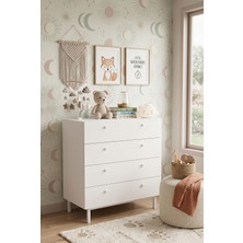 Robin Home Beyaz 4 Çekmeceli Modern Tasarımlı Şifonyer 80 cm Genişlik 93 cm Yükseklik Suntalam Malzeme
