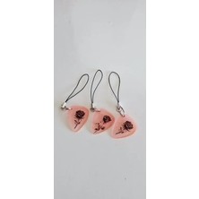 Gül Desenli Neon Pembe Reçine Gitar Plektrum, Telefon Askılı