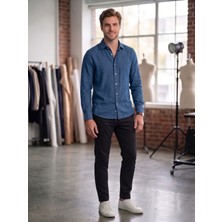 Habura Erkek Keten Görünümlü Pamuklu Slim Fit Uzun Kollu Gömlek