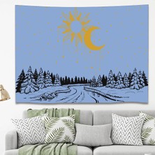 Greendecor Ay Yıldız Orman Ağaç Bohem Duvar Örtüsü Halısı Duvar Sanatı Duvar Dekorasyonu Şık Dekoratif Tapestry