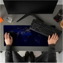 Gece Dünya Haritası Baskılı Büyük Boy Mousepad - 70X30 cm