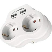 Ikili Topraklı Priz - USB Çıkışlı, 2A, Beyaz