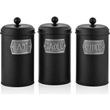 1,60 Litre Siyah Paslanmaz Çelik Çay, Şeker, Kahve Kavanozu
