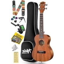 Concert Ukulele Seti, 24 Tuşlu, Metod, Askı ve Pena ile Tam Paket