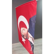 50X75 cm Atatürk Imzalı Raşel Kumaş Sopalı Türk Bayrağı
