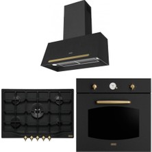 Franke Rustik Ankastre Set Nero (Fco 70 Onyx Nero Siyah Rustik Davlumbaz - Fch 755 4g Tc N On C Nero Ocak - Fco 86 H On Nero Fırın)