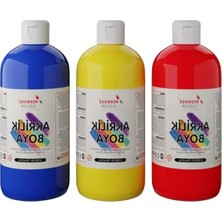 3'lü Akrilik Boya Seti - Kırmızı, Mavi, Sarı - 3X500 gr