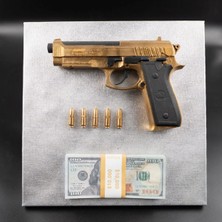 Oko Design 3D Dekoratif Tablo – Gold Beretta ve Para Banknotu