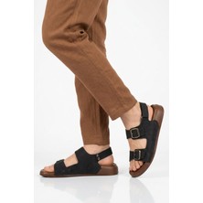 Pierre Cardin Siyah Cırtlı Hafif Erkek Sandalet Suni Deri 45 Numara Rahat ve Şık Tasarım PC-7924 M