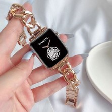 Alstrap Apple Watch 11-10 42MM 9 8 7 41MM 6 5 4 Se 40MM Uyumlu Zincir Metal Kordon Lüks Bileklik Tasarım Şık Kadın Saat Kayışı