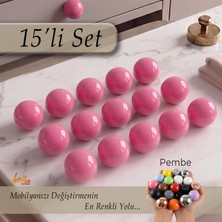 Glaswen 15 Adet Sert Plastik Düğme Yuvarlak Top Pembe Dolap Mobilya Mutfak Dolabı Çekmece Kulbu Kulpu Kulplar